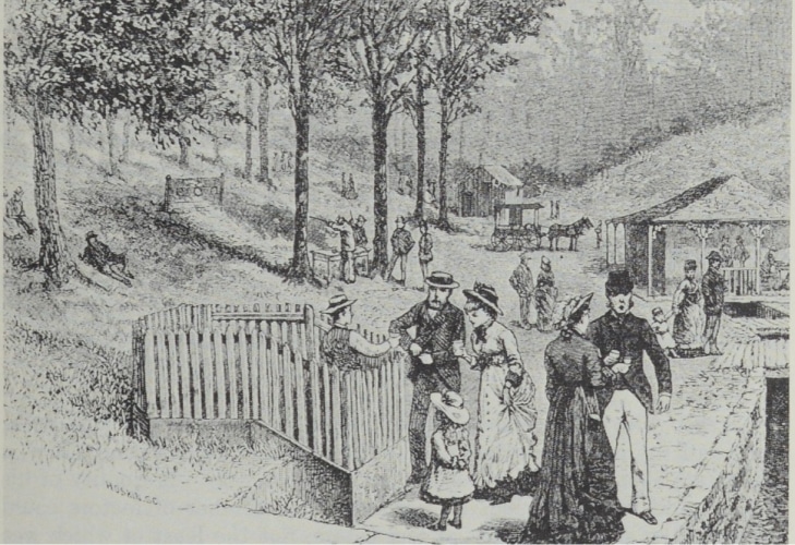 An engraving of Ponce de Leon Springs in Atlanta, 1879